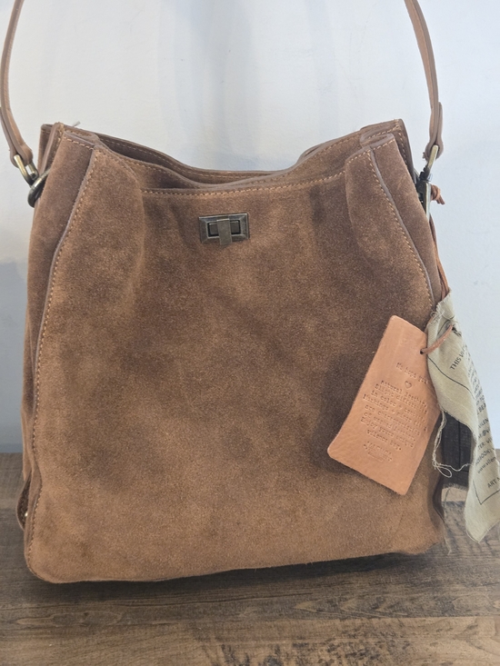 Vilenca Holland Handbags - Vilenca Holland Chic Cognac Genuine Suede Shoulder Bag With Studded Sides
